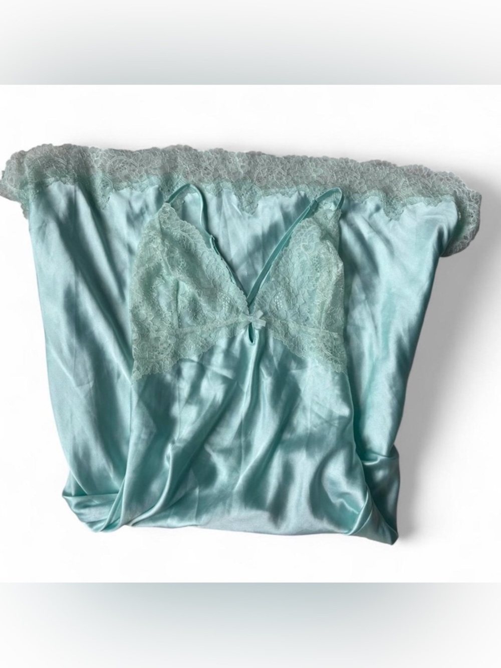 Victoria's Secret Aqua Satin Lace Chemise
